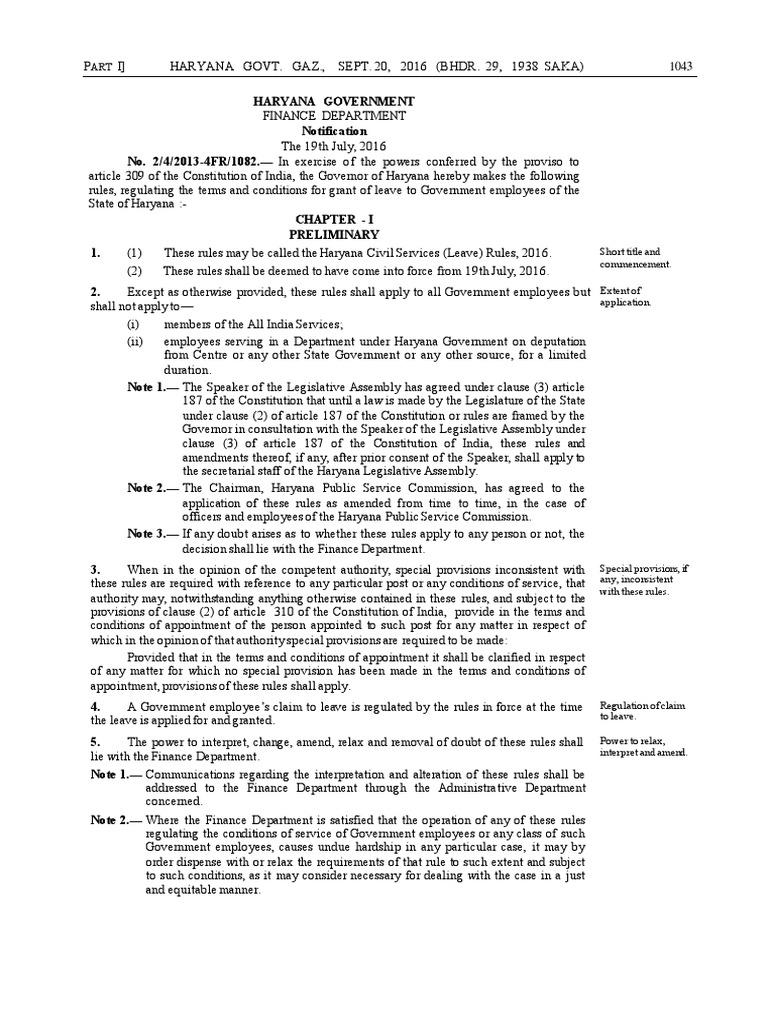 Haryana Civil Services (Leave) Rules, 2016 PDF Parental Leave Government