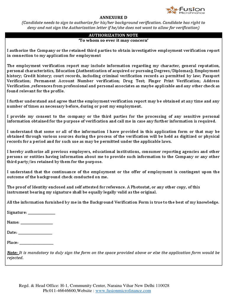 BGV Authorization Letter PDF | PDF | Background Check | Government And  Personhood
