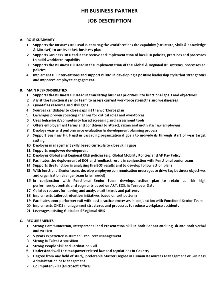 Hr Business Partner Pdf Human Resources Human Resource Management