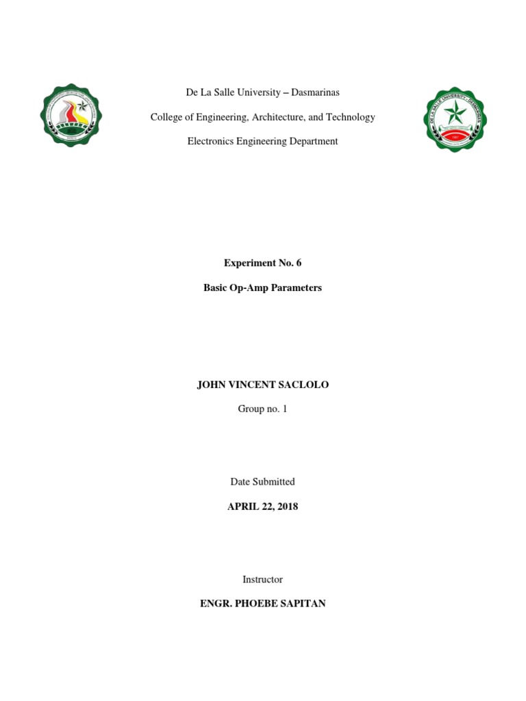 Electronics Laboratory Report PDF Operational Amplifier Amplifier