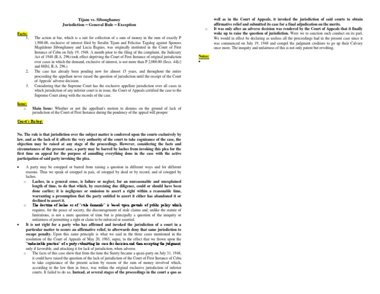 Tijam vs. Sibonghanoy PDF Laches (Equity) Estoppel