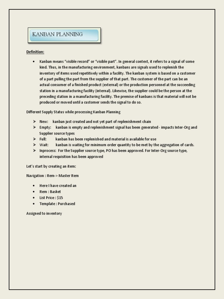 Oracle Kanban Planning PDF Production And Manufacturing