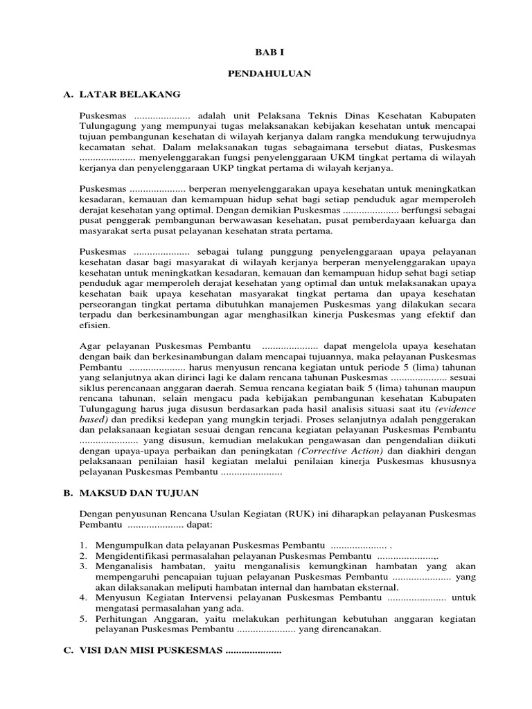 Contoh RUK Pustu | PDF