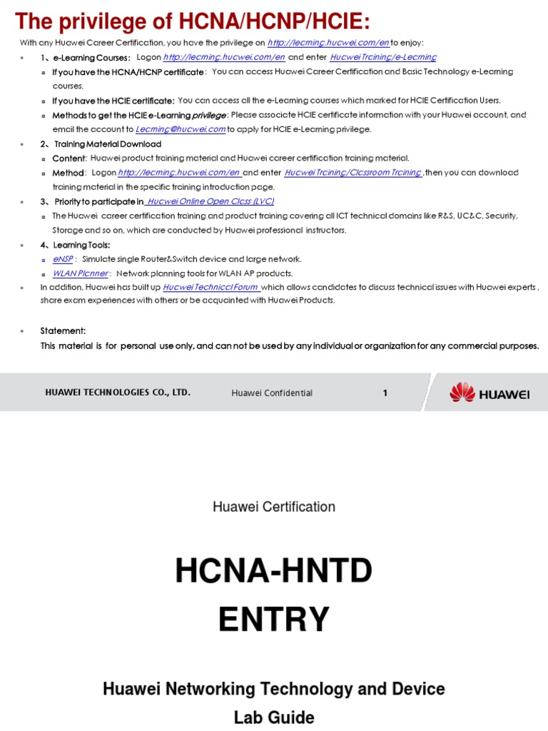 Routing and Switching Technology Entry Lab Guide V2.2 PDF Protocol Suite Computer