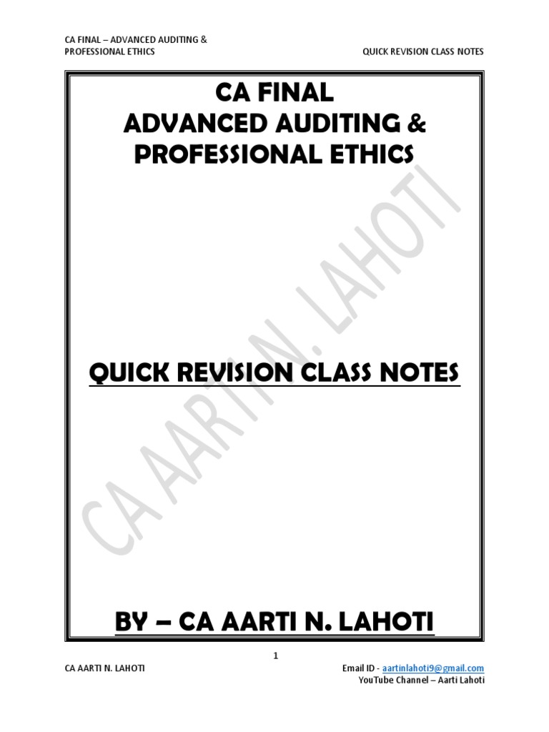 CA Final Audit Revision Notes | PDF | Financial Audit | Auditor's Report