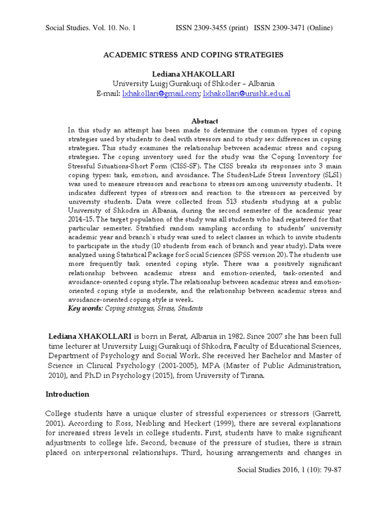 Student Stress Coping Strategies | PDF | Stress (Biology) | Mann ...