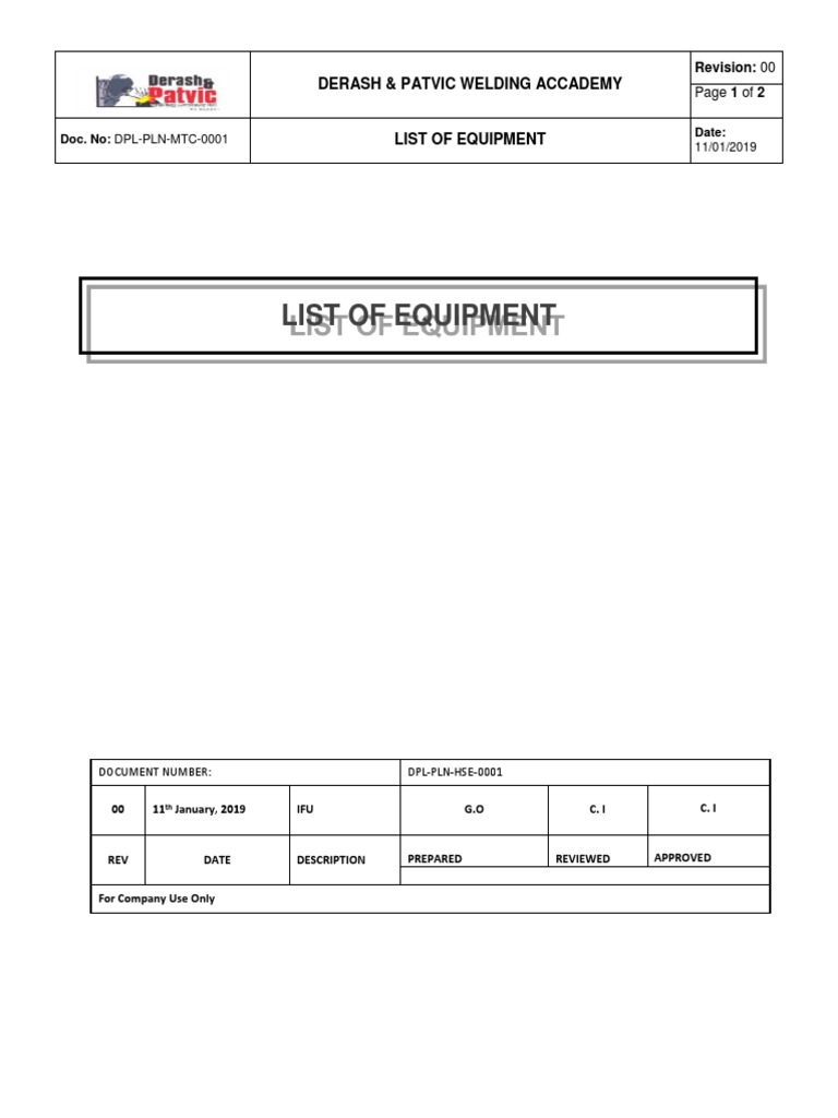Equipment List | PDF | Machines | Manufactured Goods
