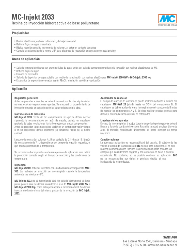 MC Injekt 2033 | PDF | Poliuretano | Agua