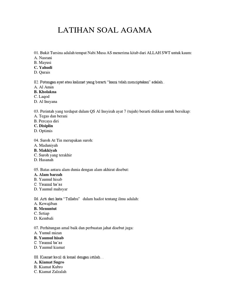 Latihan Soal Agama Kelas 9