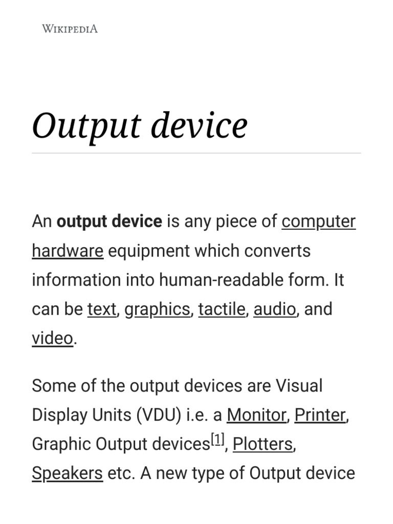 Output Device Wikipedia PDF PDF Computer Monitor Information And Communications Technology