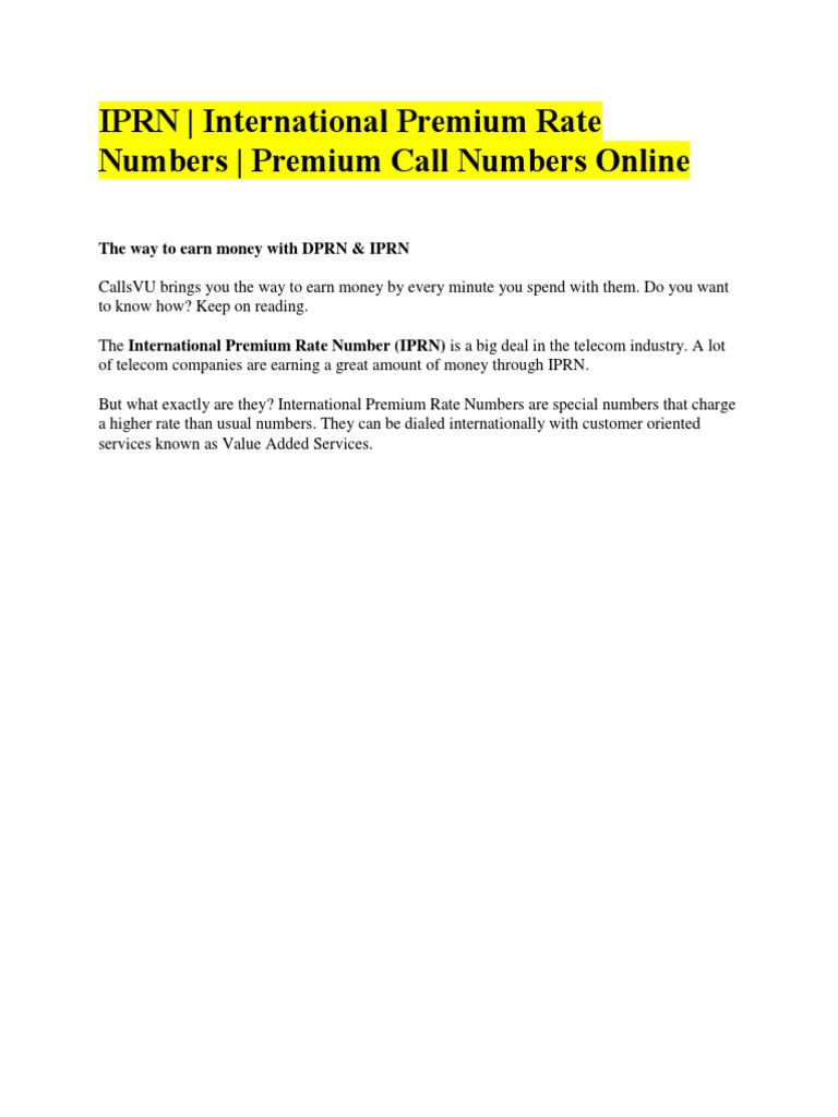 Earning with International Premium Rate Numbers | PDF | Insurance ...