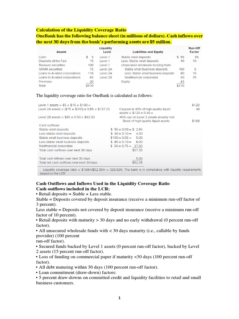 Calculation of The Liquidity Coverage Ratio PDF Credit Finance