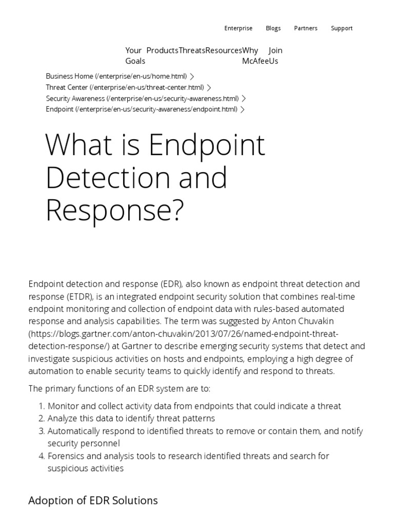 What Is Endpoint Detection and Response (EDR) - McAfee | PDF | Computer ...