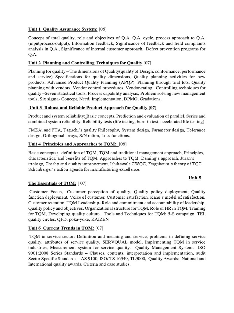 Unit 1 Quality Assurance System | PDF | Quality Assurance | Quality ...