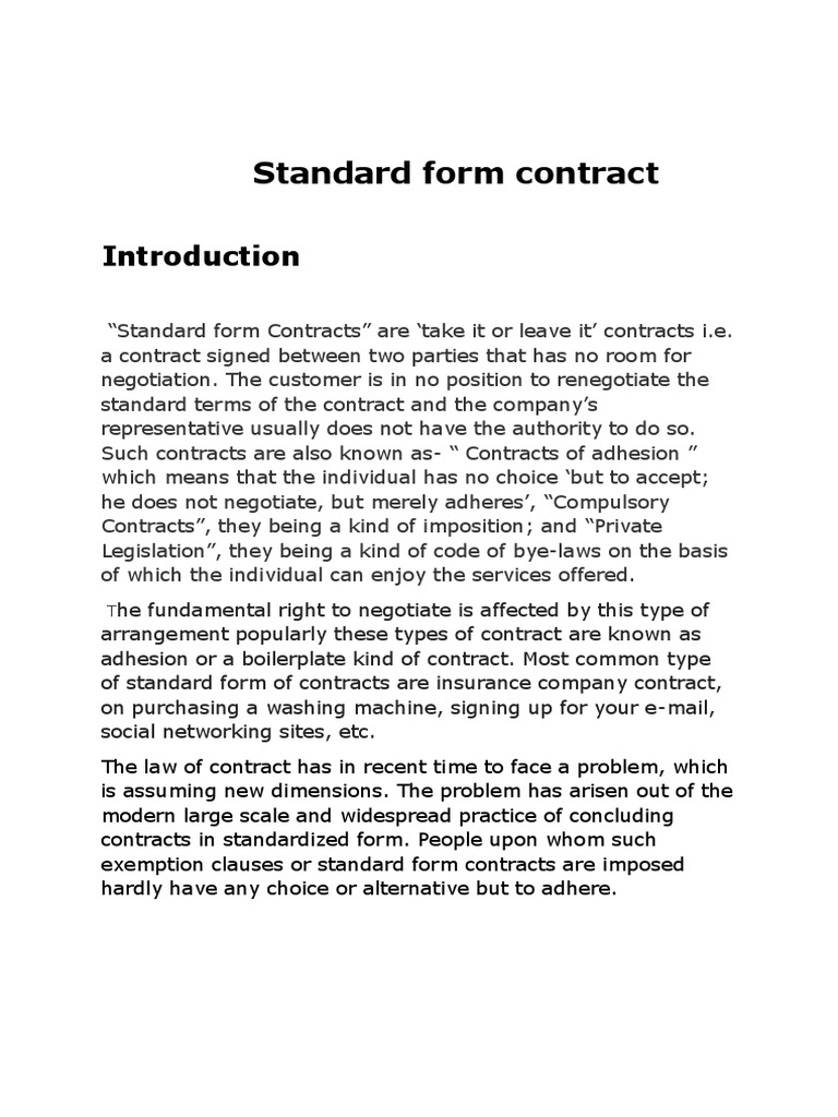 Standard Form Contract PDF Contractual Term Tort