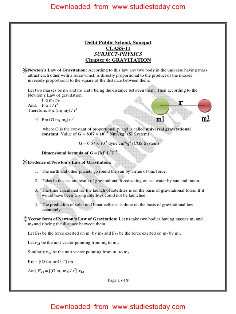 CBSE Class 11 Physics - Gravitation Notes | PDF | Orbit | Gravity