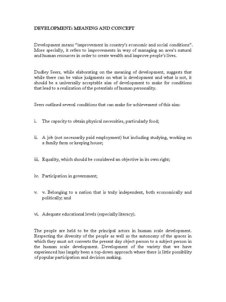 Development Meaning And Concept Pdf Economic Development Decentralization
