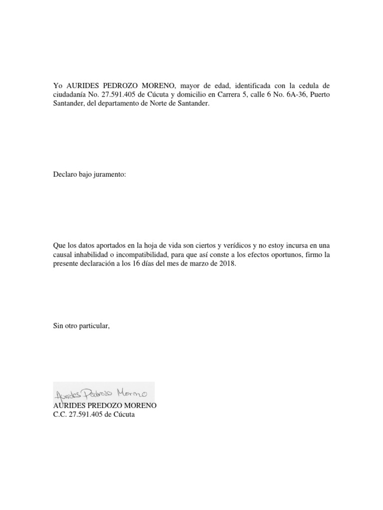 Carta Bajo Juramento PDF