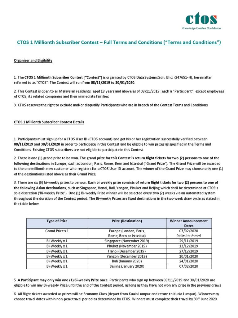 Ctos 1 Millionth Subscriber Contest Full Tc Final Pdf Government Information Government