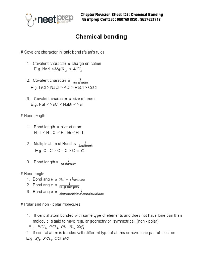 Chemical Bonding Concepts for NEET | PDF | Covalent Bond | Chemical Bond