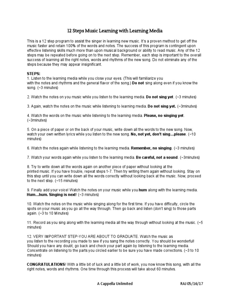 12 STEP Music Learning Program | PDF | Singing | Cognition