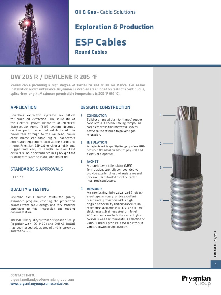 Prysmian ESP 205 R Cable Specifications | PDF | Insulator (Electricity ...
