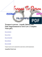 Trespass To Person Assault Battery and False Imprisonment in Torts Law