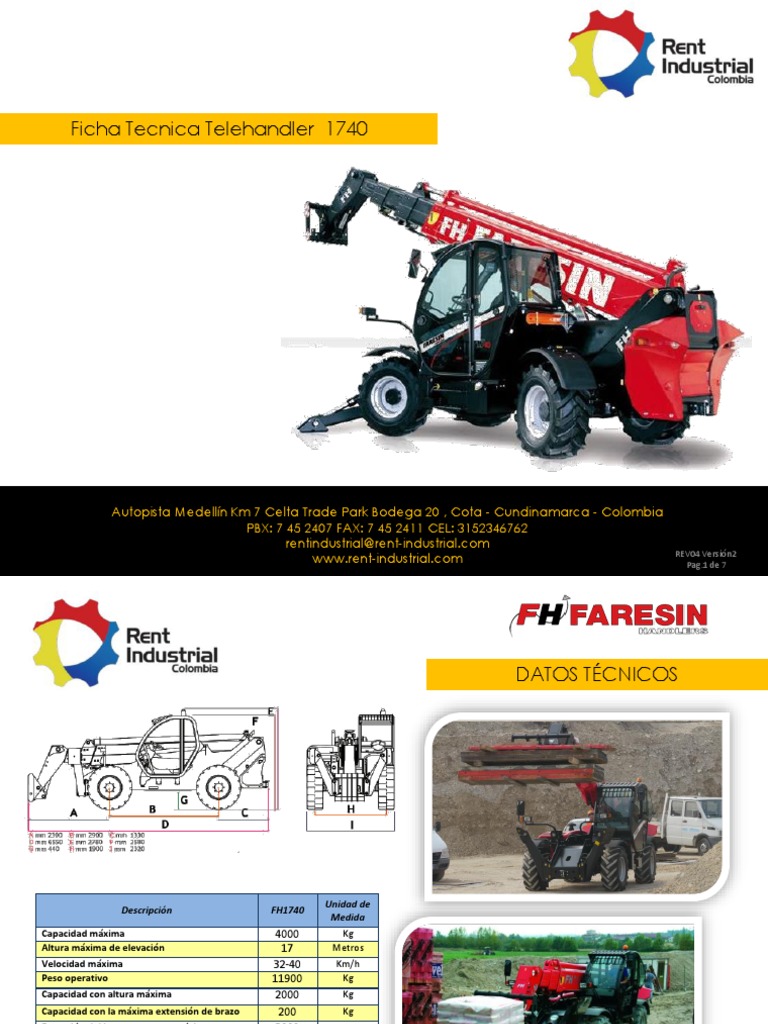 Ficha Técnica Telehandler Faresin 1740 | PDF | Factores humanos y ...