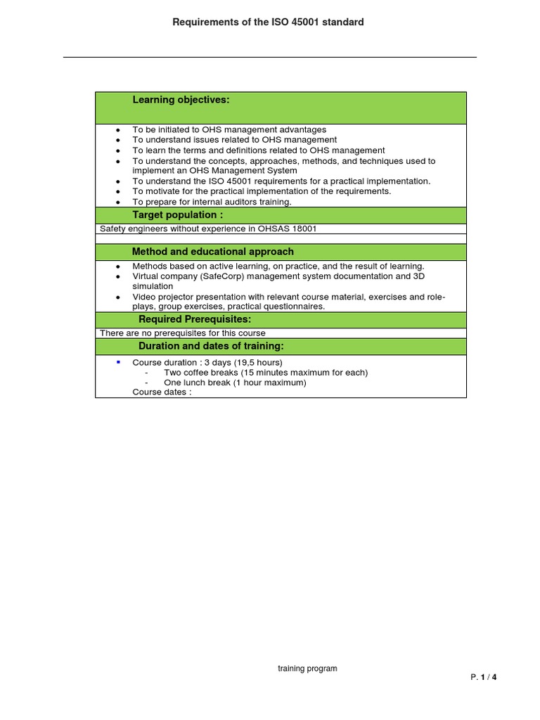ISO 45001 Requirements Training | PDF | Occupational Safety And Health ...