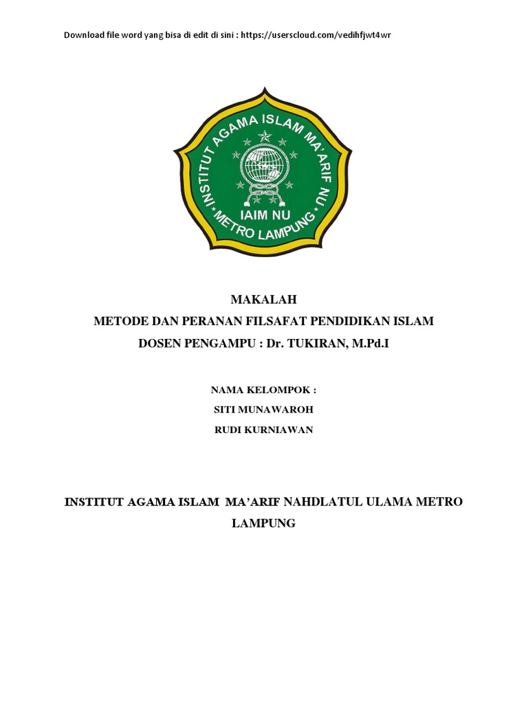 Makalah Metode Dan Peranan Filsafat Pendidikan Islam
