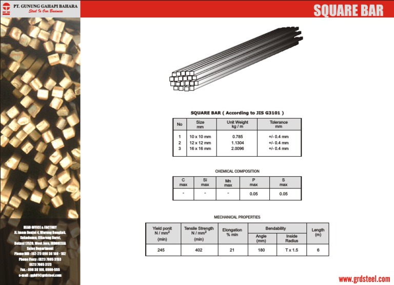 Square Bar Specifications and Weights | PDF | Materials | Engineering