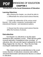 Introduction To The Social Dimensions of Education Learning Objectives