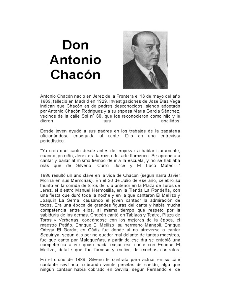 Vida y legado de Antonio Chacón | PDF | Estilos de música españoles ...