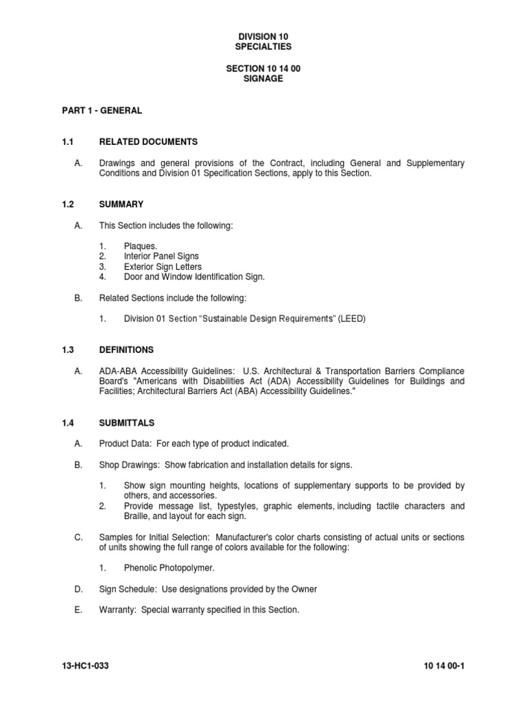 Signage Specifications Sample | PDF | Accessibility | Building Engineering