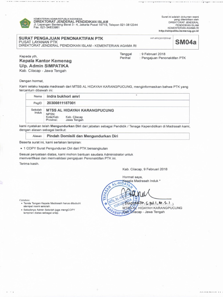 Surat Pengajuan Penonaktifan Ptk Pdf