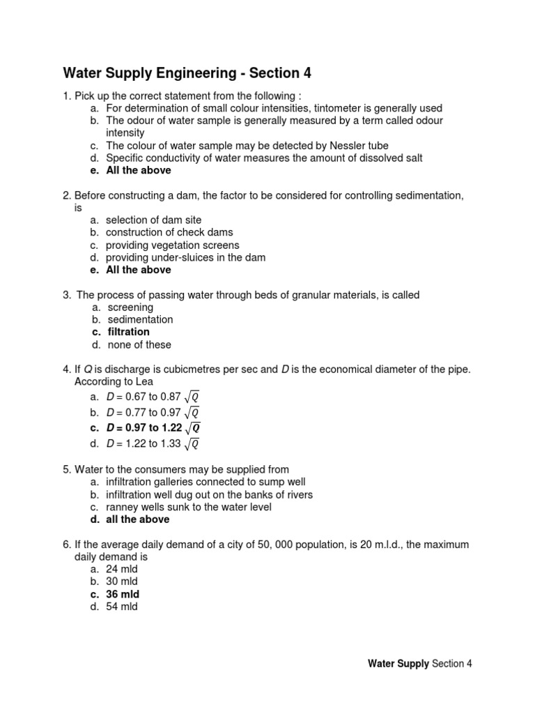 Water Supply Engineering Concepts and Tests | PDF | Pump | Water