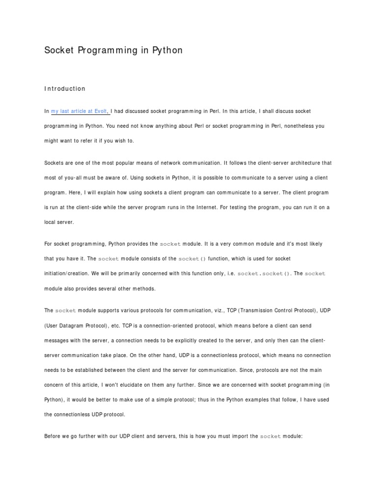 Socket Programming in Python | PDF | Network Socket | Port (Computer ...