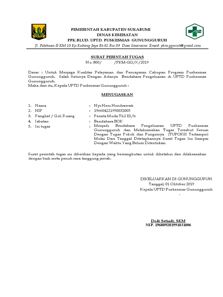 Surat Tugas Bendahara Pengeluaran