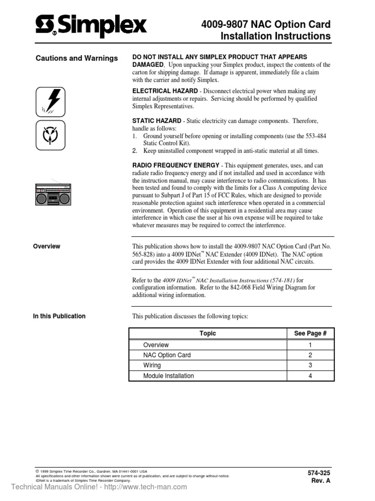 Simplex-4009-9807 NAC Option Card Installation Manual Rev A | PDF ...