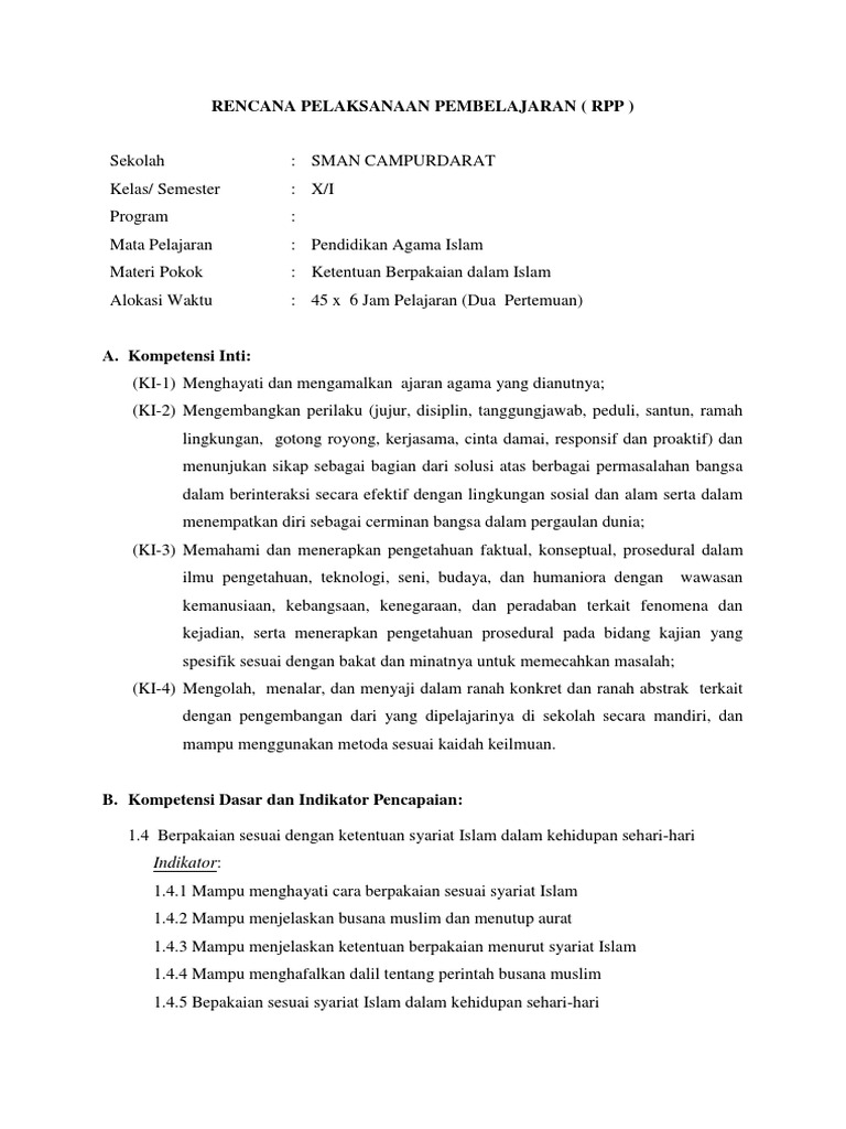 Rpp Berpakaian Sesuai Syariat Islam Pdf