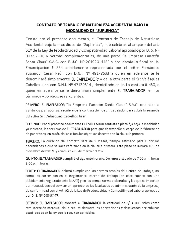 Modelo de Contrato de Suplencia 728 | PDF | Derecho laboral ...