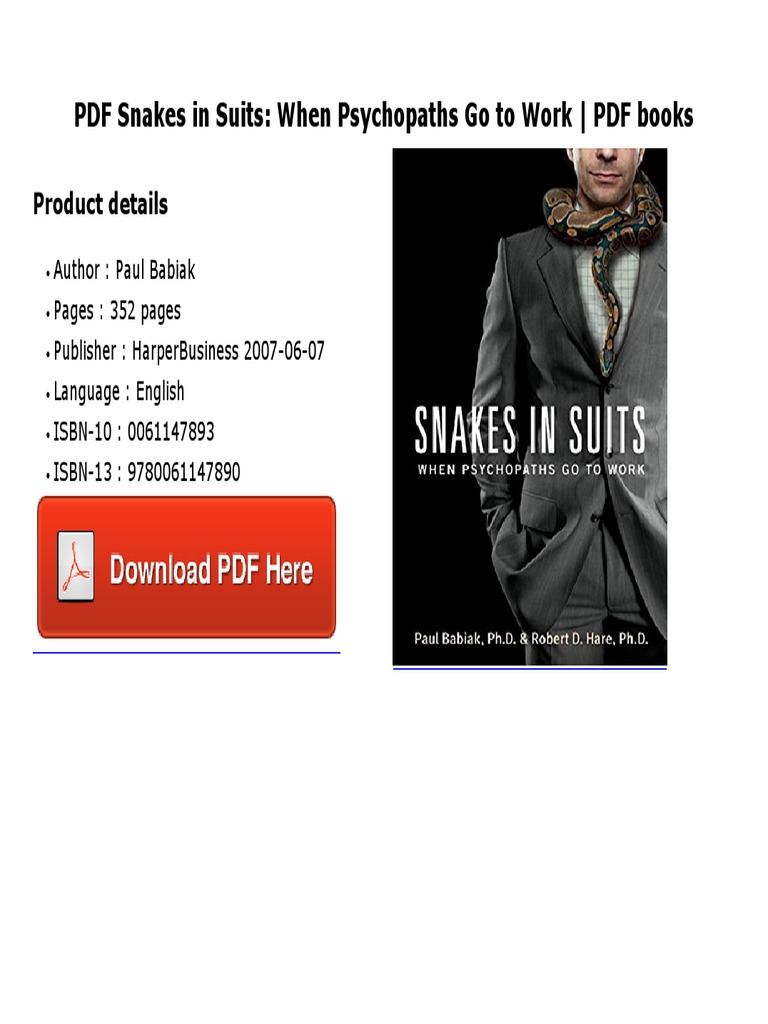 Snakes in Suits When Psychopaths Go To Work | PDF | Communication ...