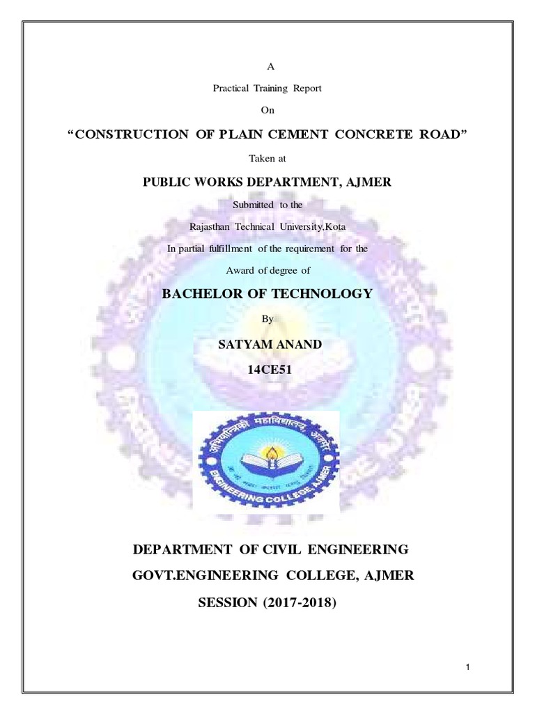 PCC Road Construction Training Report | PDF | Cement | Road Surface