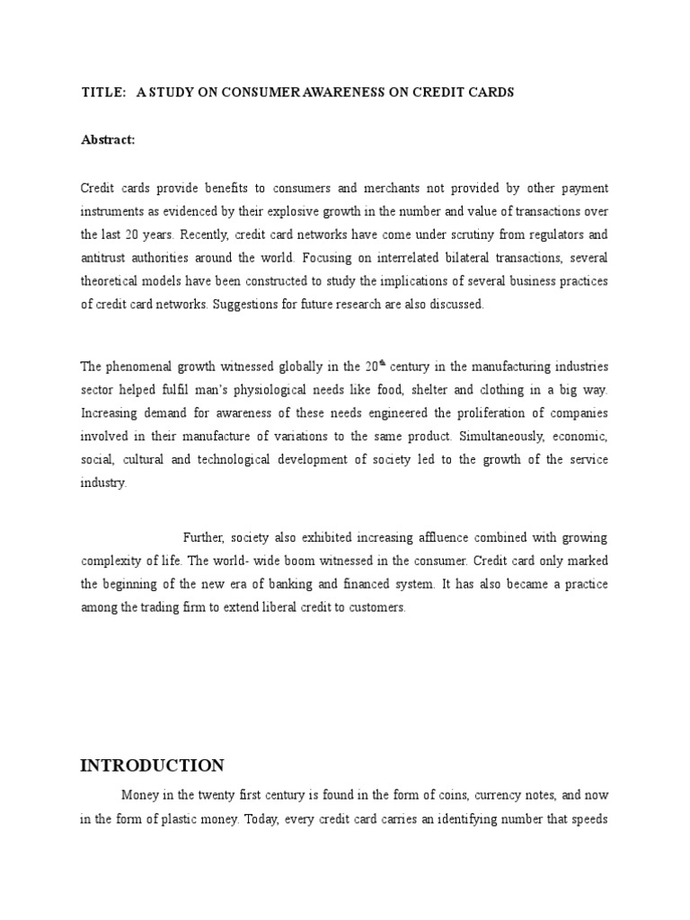 Consumer Awareness On Credit Cards | PDF | Credit Card | Sampling
