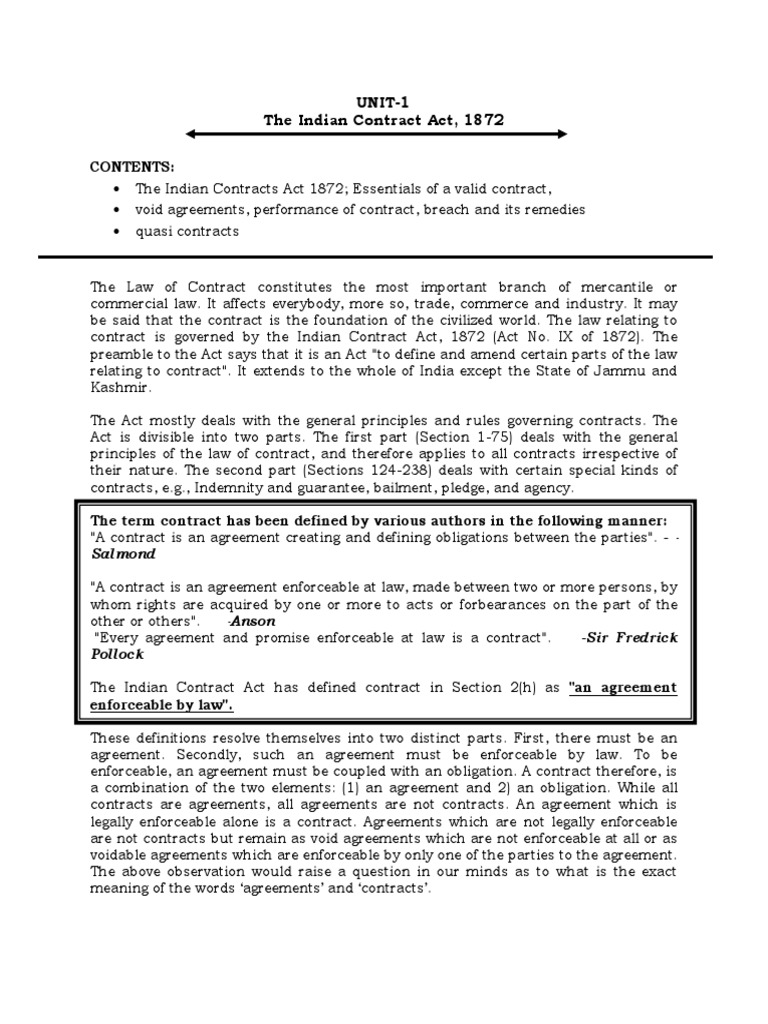Essentials of Indian Contract Act 1872 | PDF | Offer And Acceptance ...