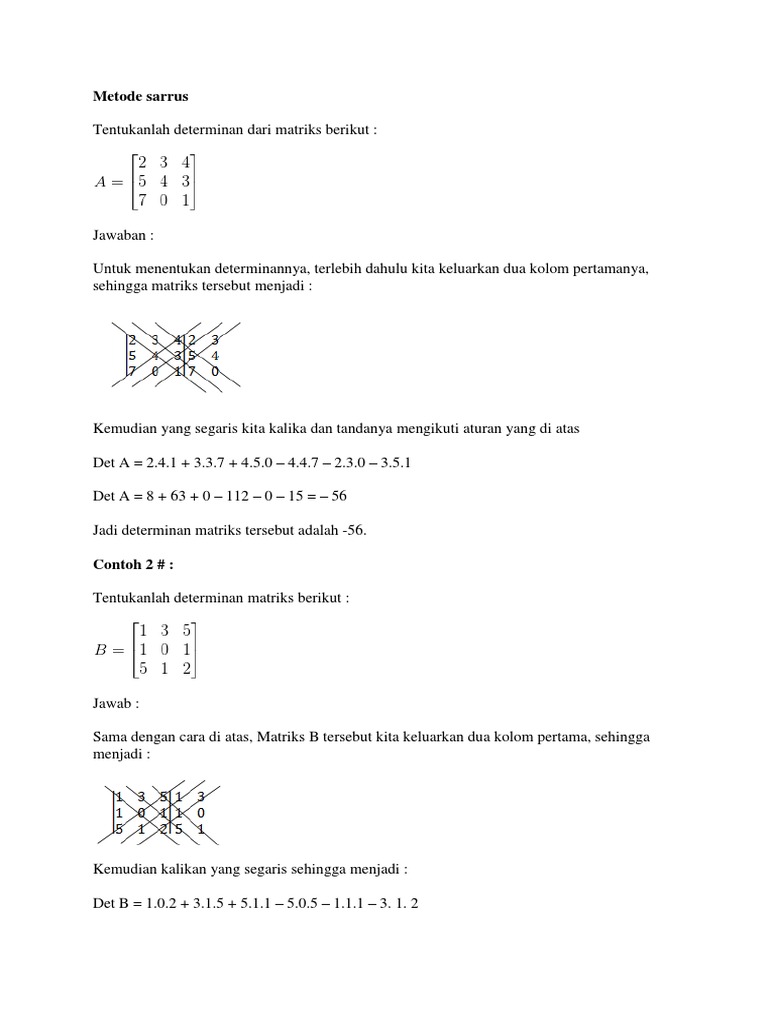 Metode Sarrus untuk Determinan Matriks | PDF