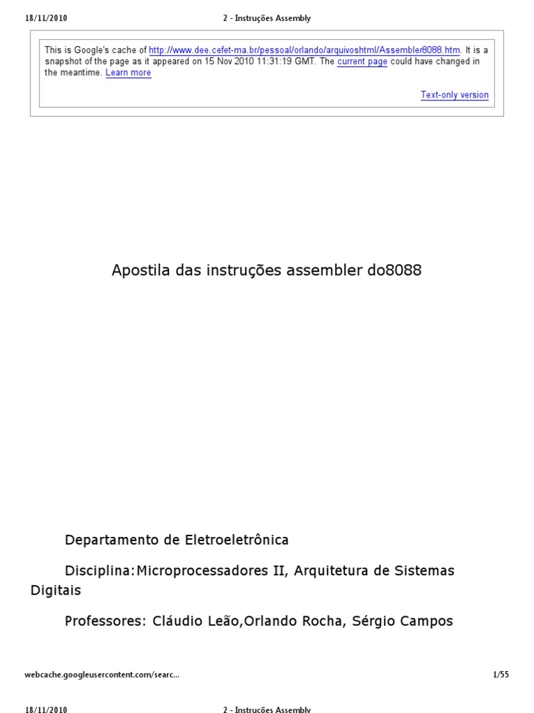 Instruções Assembly para 8086 | PDF | Programa de computador | Programação