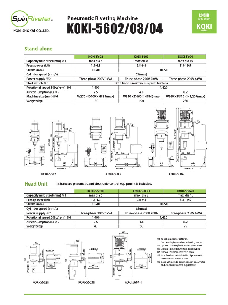 KOKI DATA SHEET - Eng PDF | PDF | Mechanical Engineering | Manufactured ...