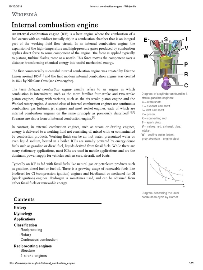 Internal Combustion Engine - Wikipedia | PDF | Internal Combustion
