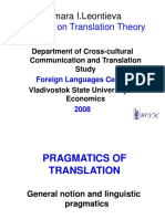 Pragmatics of Translation Lecture One